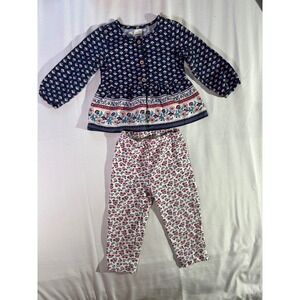 Carters Baby Girls 12 Months Floral Peplum Top and Leggings 2pc Outfit Set Navy